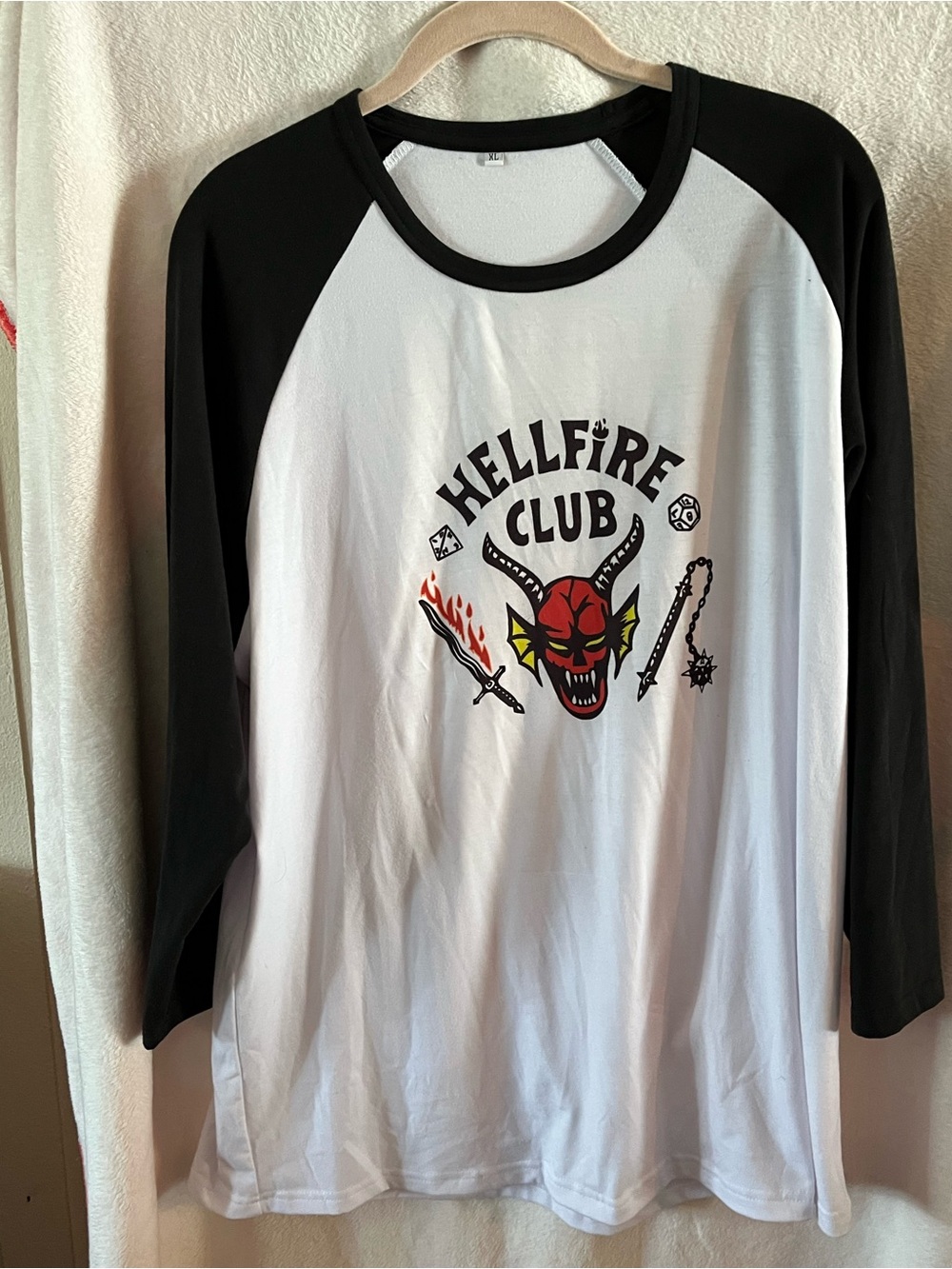 Hellfire Club Graphic Raglan Tee - White & Black
